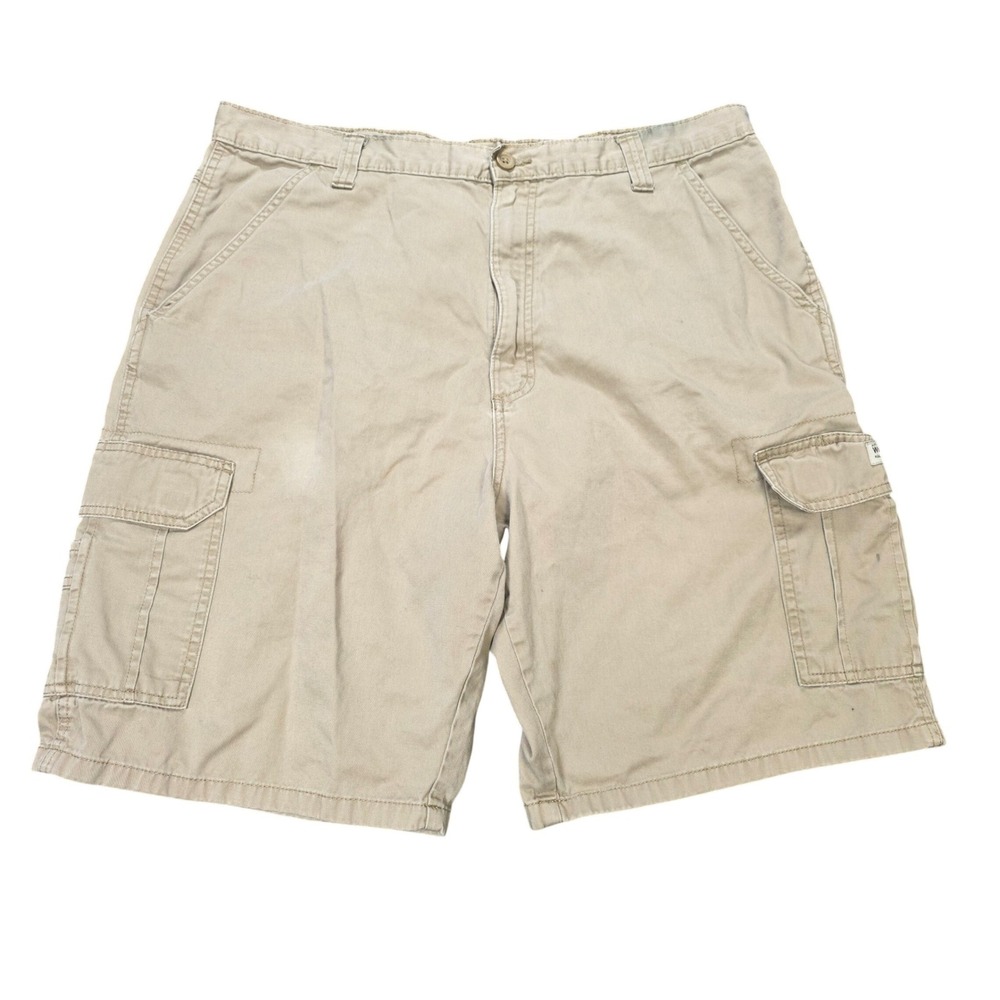 Wrangler Authentic Issue Cargo Shorts Men's Size 38 Khaki Tan Cotton Zip Fly